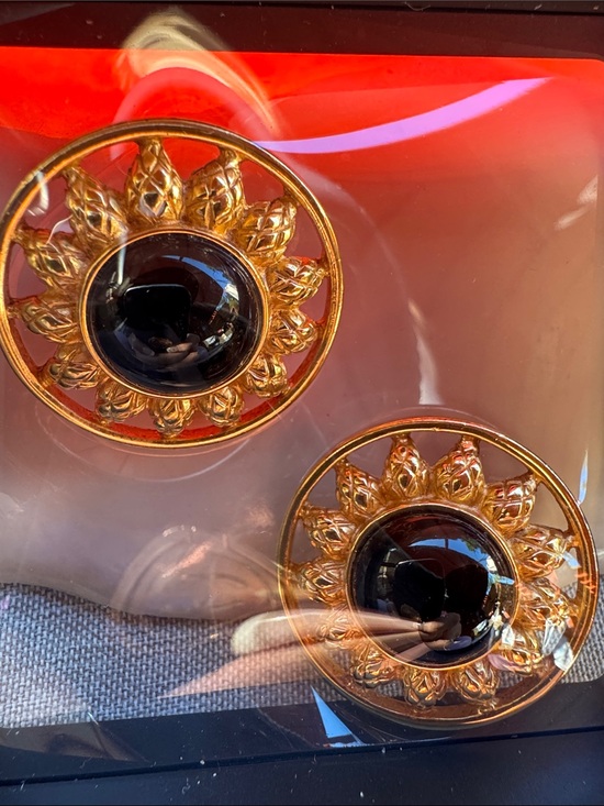 Fendi Jewelry - Fendi Gold Sunburst Pierced Earrings with Black Onyx Centers